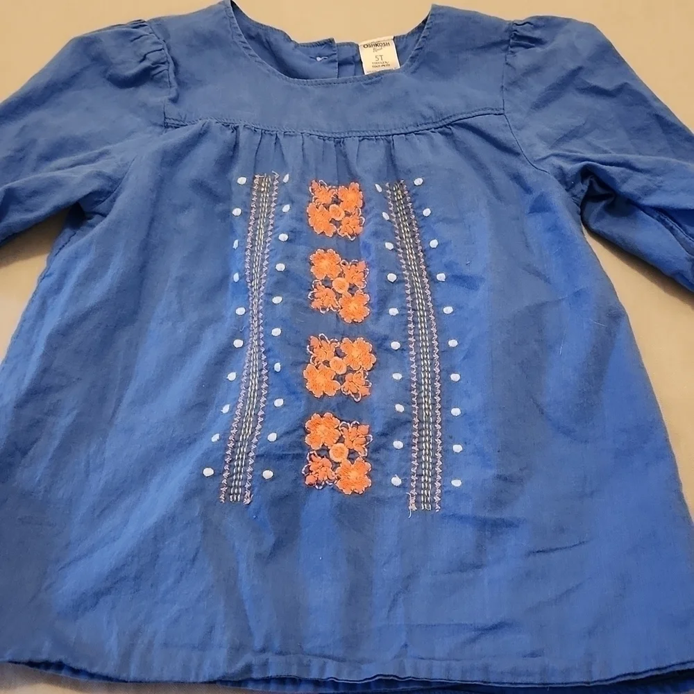 Oshkosh B'gosh blue embroidered peasant top 5T